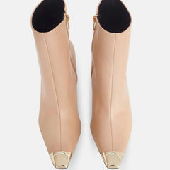 Beige Calf Leather Ankle Boots Inga – 8.7cm Heeled Pointed-Toe