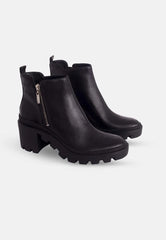 Black Goat Leather Ankle Boots Sophora – Women’s Round-Toe Block Heel Boots