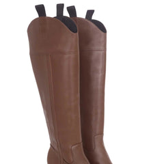 Brown Calf Leather Knee-High Boots – Women’s Block Heel Riding Boots