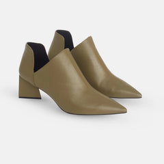 Green Sheepskin Leather Ankle Boots Maranta – Women’s Pointed-Toe Block Heel Boots