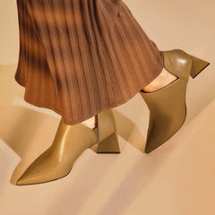Green Sheepskin Leather Ankle Boots Maranta – Women’s Pointed-Toe Block Heel Boots