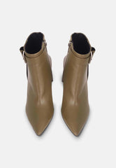 Salvia Green Leather Heeled Ankle Boots