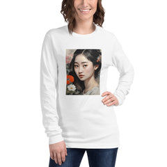 Meitene un ziedi - unisex t-krekls ar garām piedurknēm