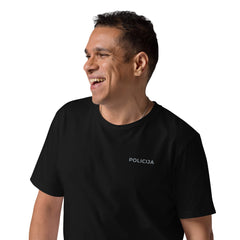 Unisex organiskās kokvilnas T-krekls. Policija. Izšuvumi