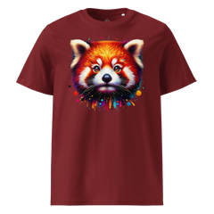 Krāsaina SARKANĀ PANDA. Unisex organiskās kokvilnas t-krekls