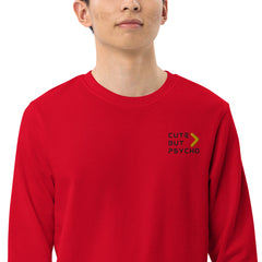 Unisex organiskais sporta krekls. Mīļi, bet psihiski. Izšuvumi