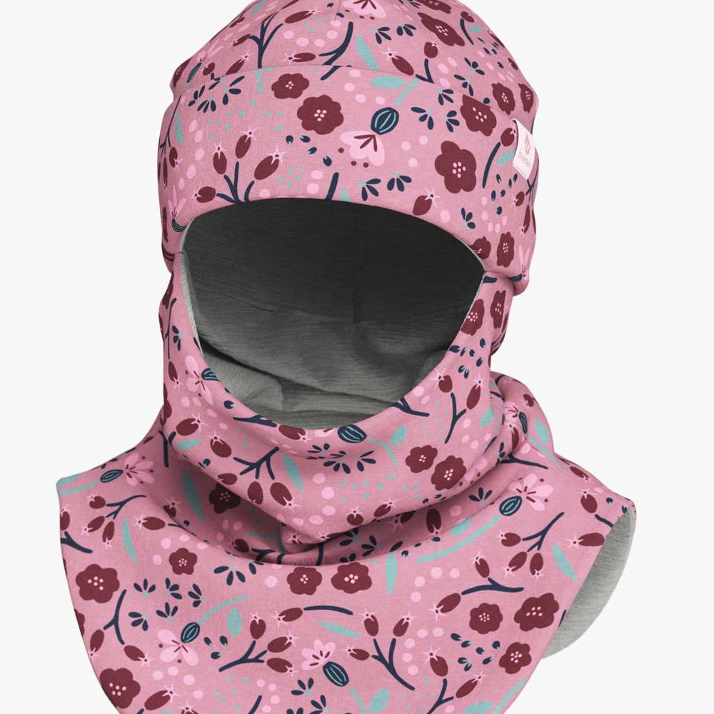 Thermal Merino Balaclava For Kids CLAVAN - Autumn Flowers