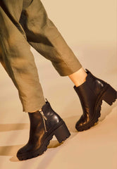 Black Goat Leather Ankle Boots Sophora – Women’s Round-Toe Block Heel Boots