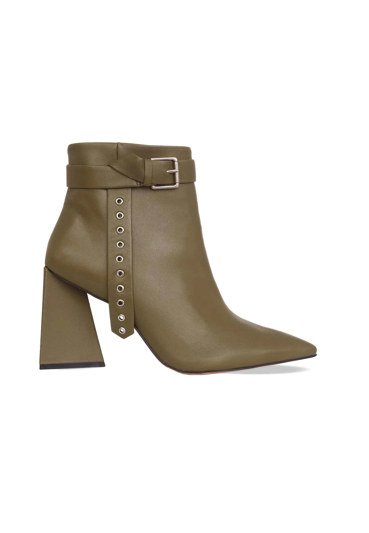 Salvia Green Leather Heeled Ankle Boots