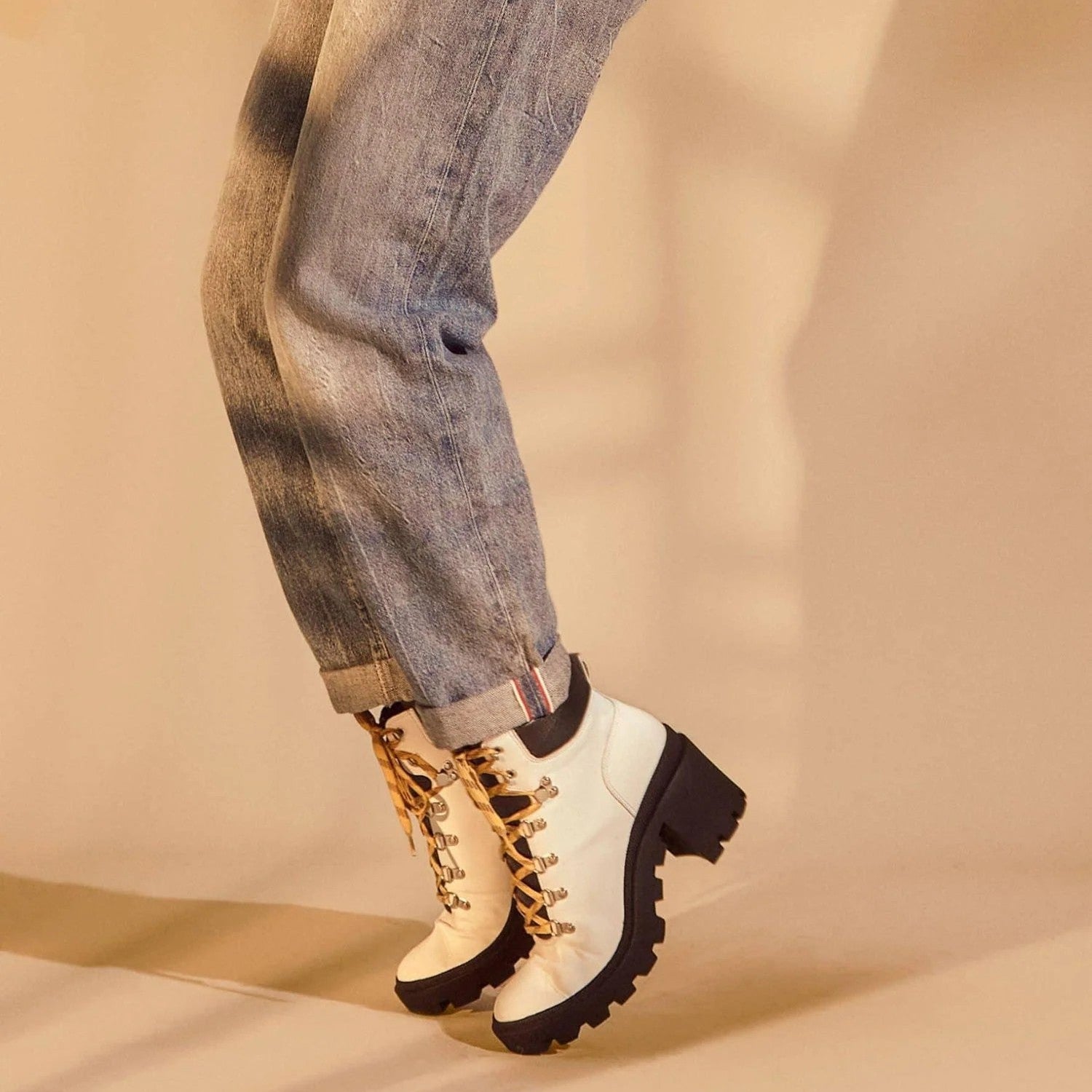 White Combat Boots – Stylish 9 cm Block Heel Design