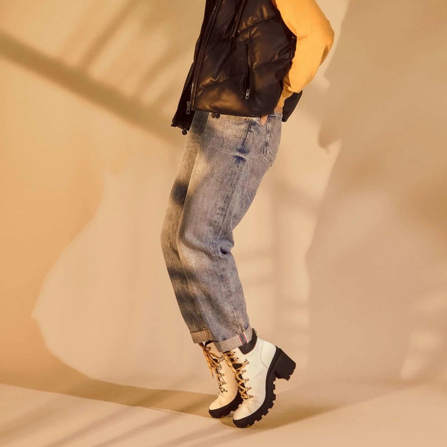 White Combat Boots – Stylish 9 cm Block Heel Design