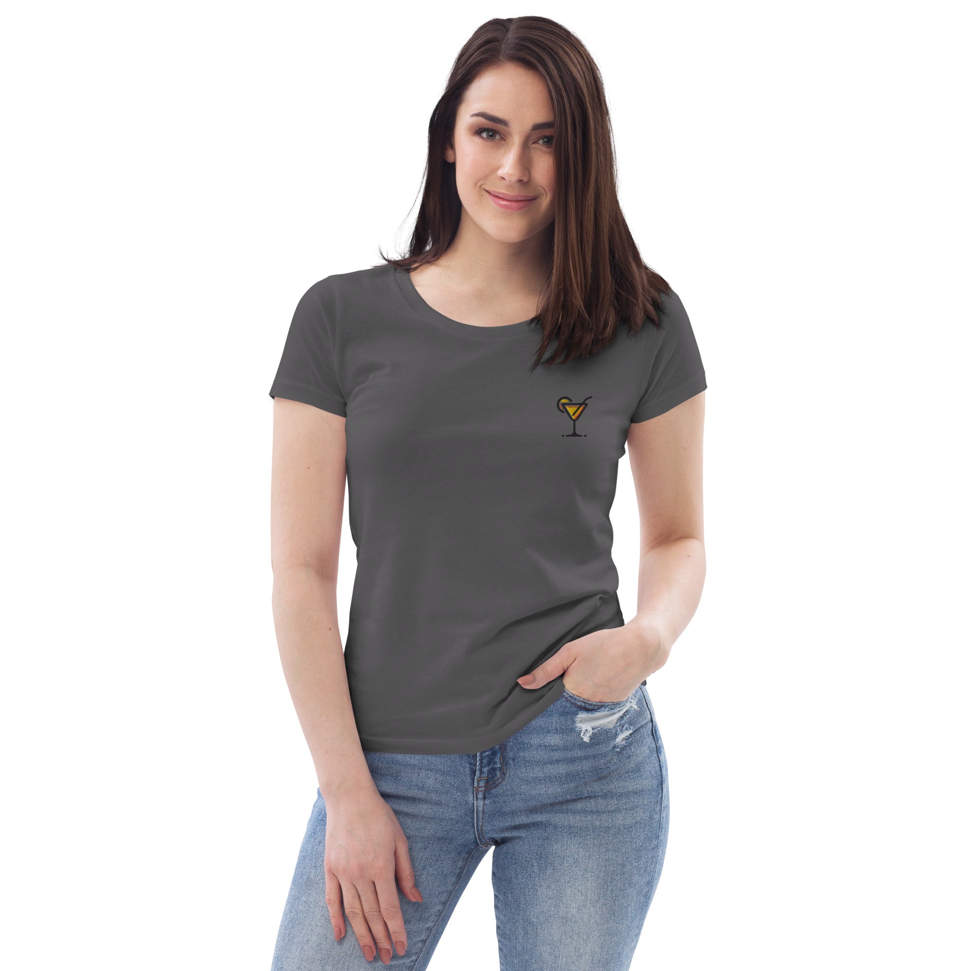 Embroidered cocktail glass - women's fitted eco tee