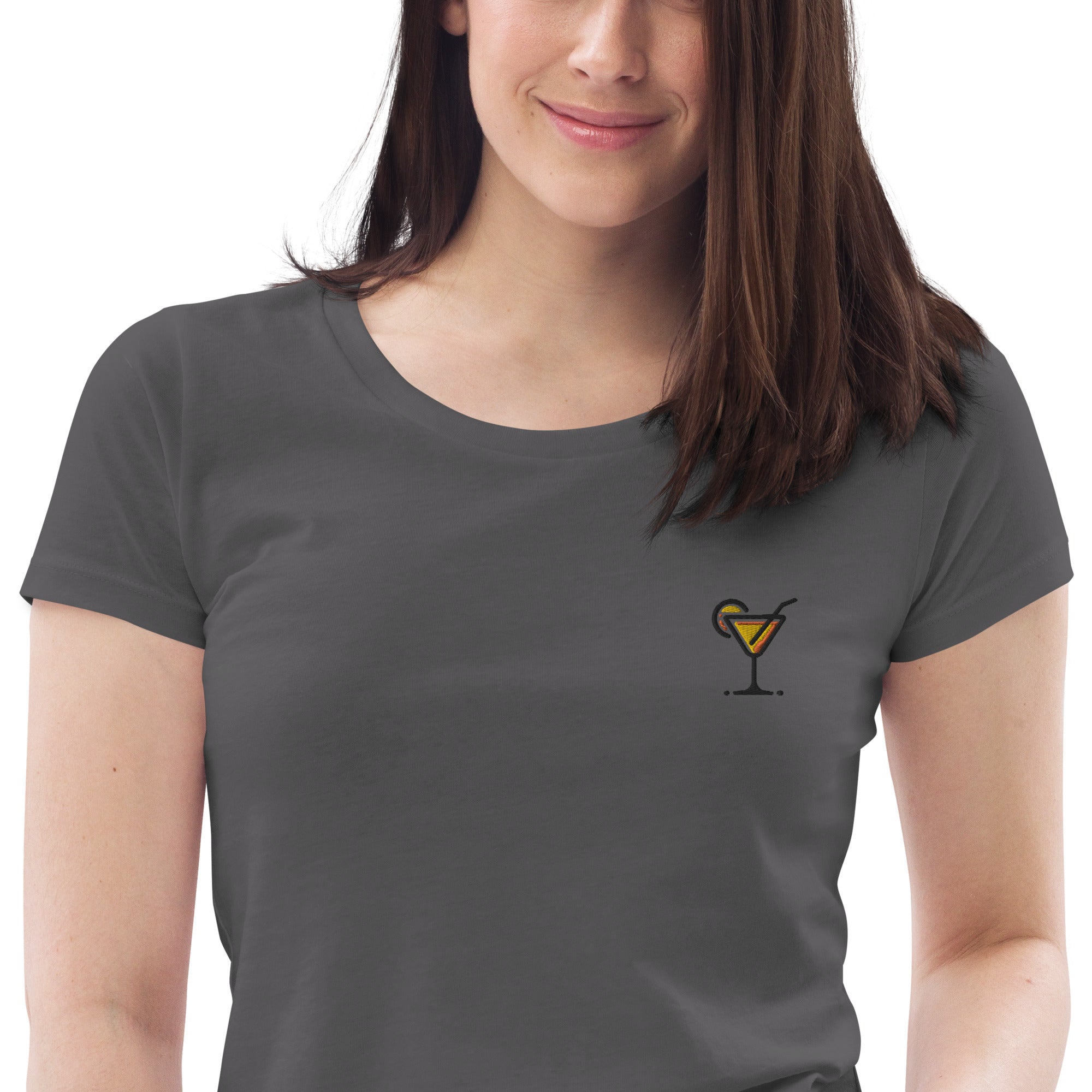 Embroidered cocktail glass - women's fitted eco tee