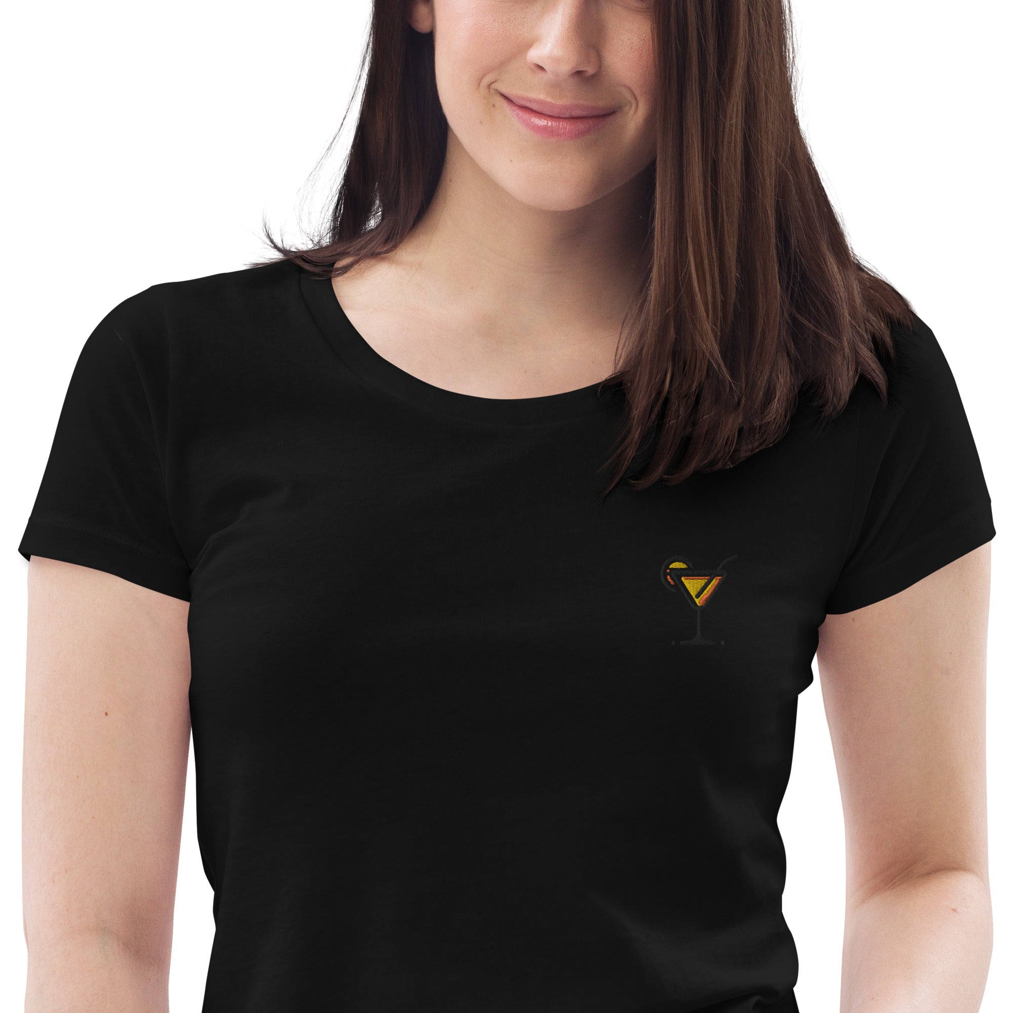 Embroidered cocktail glass - women's fitted eco tee