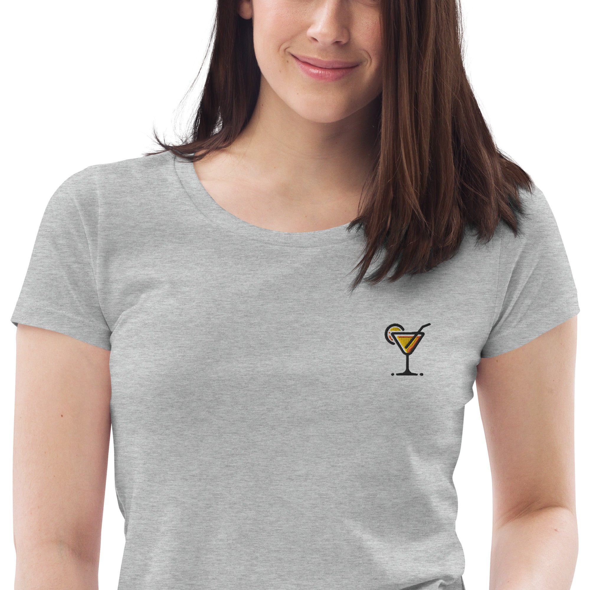 Embroidered cocktail glass - women's fitted eco tee