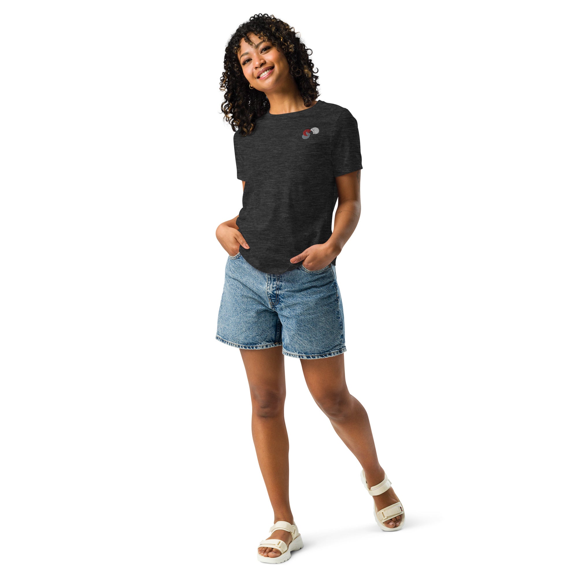 Flower minimalistic design, embroidery. Women's Relaxed T-Shirt