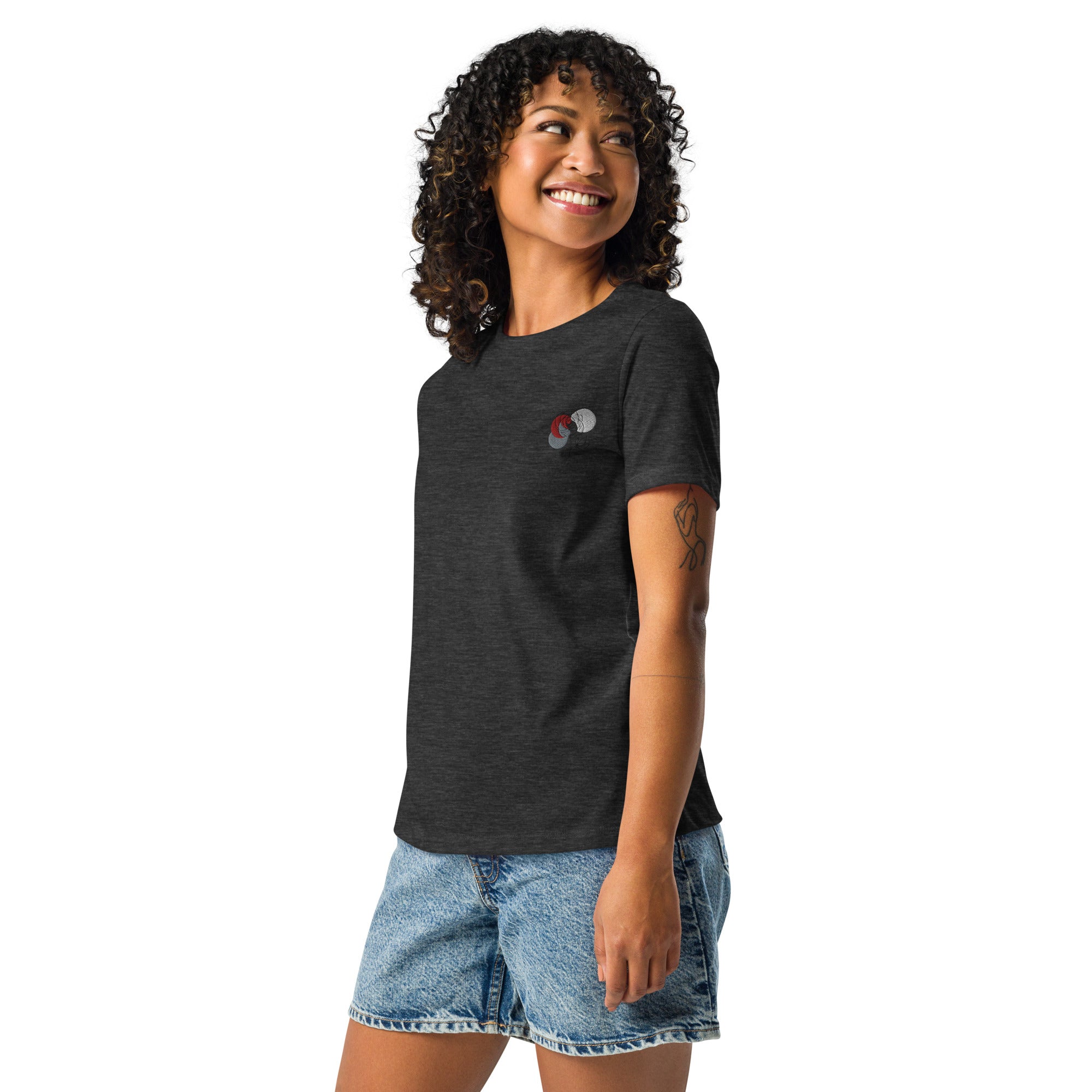 Flower minimalistic design, embroidery. Women's Relaxed T-Shirt