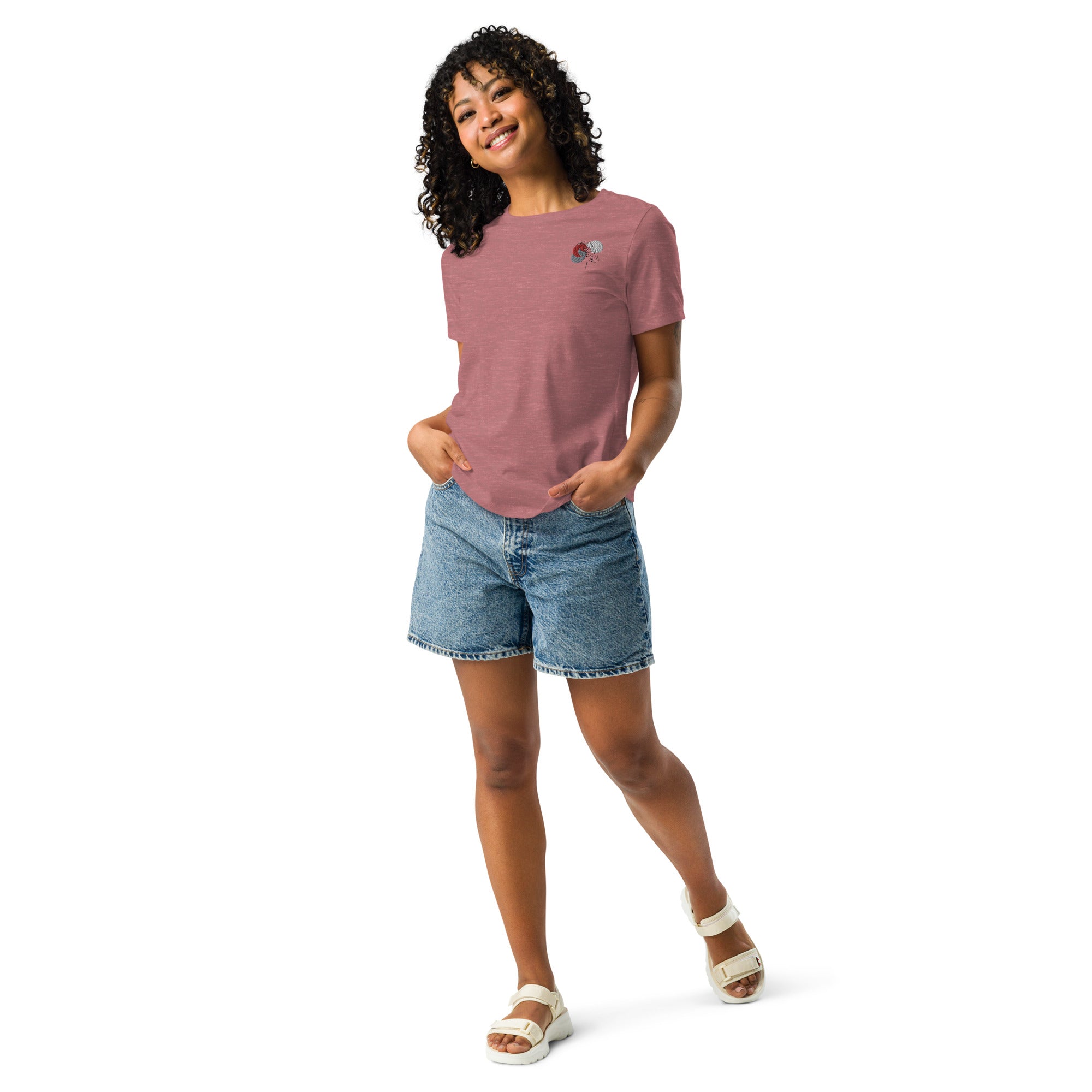 Flower minimalistic design, embroidery. Women's Relaxed T-Shirt