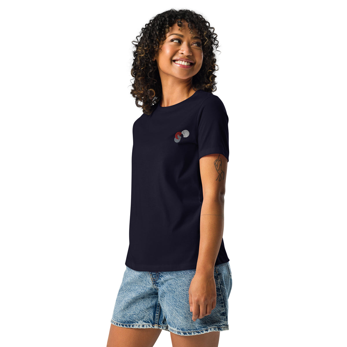 Flower minimalistic design, embroidery. Women's Relaxed T-Shirt