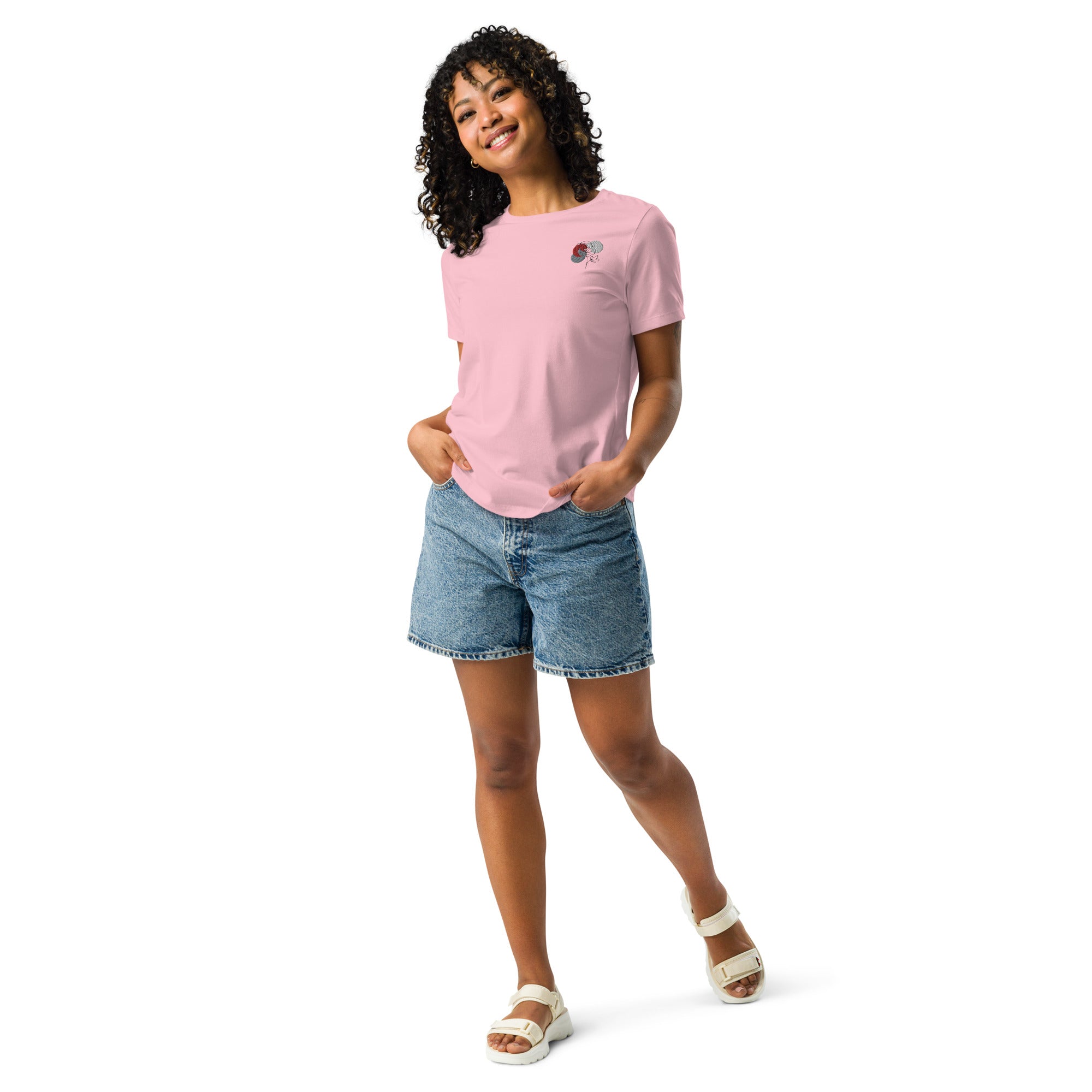 Flower minimalistic design, embroidery. Women's Relaxed T-Shirt