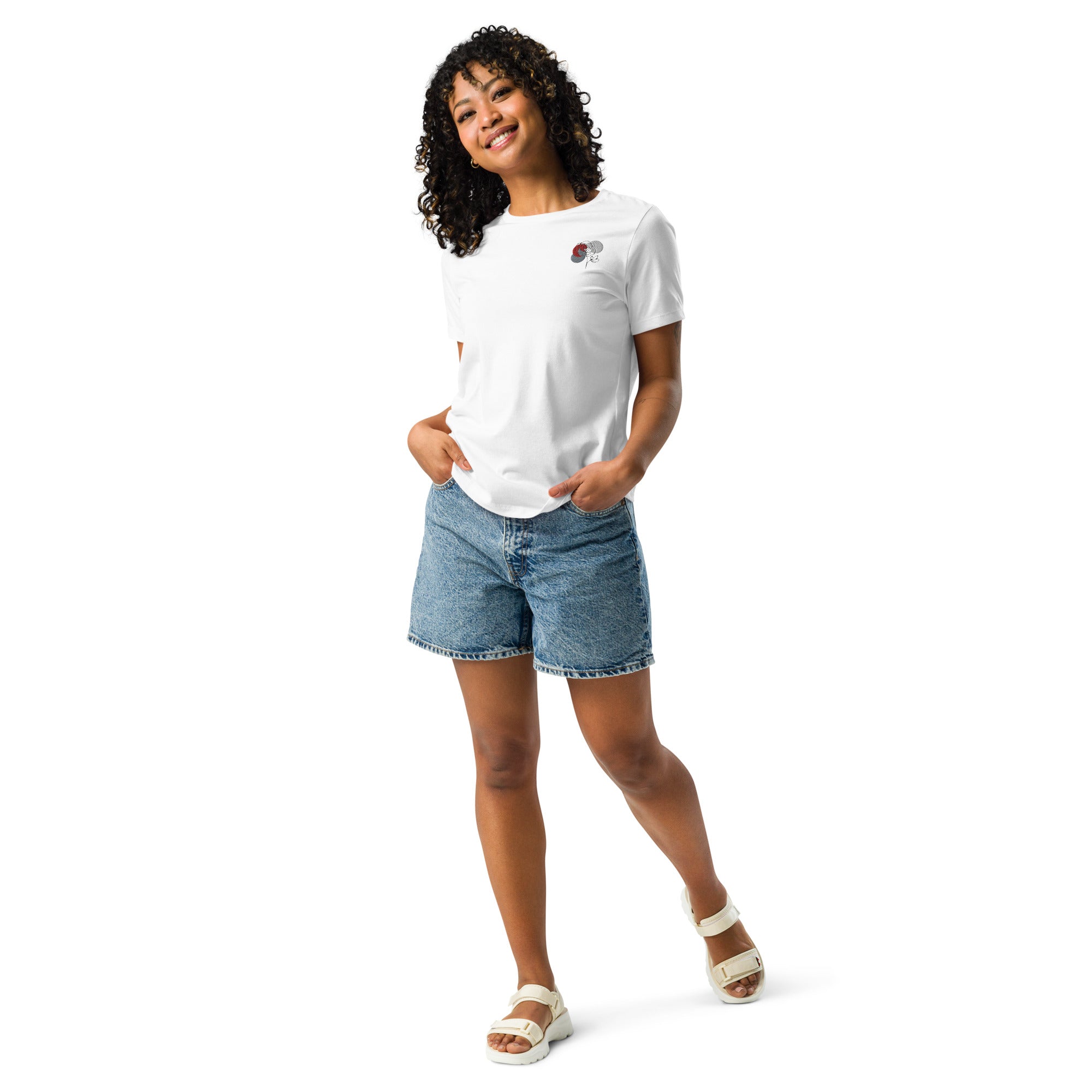 Flower minimalistic design, embroidery. Women's Relaxed T-Shirt